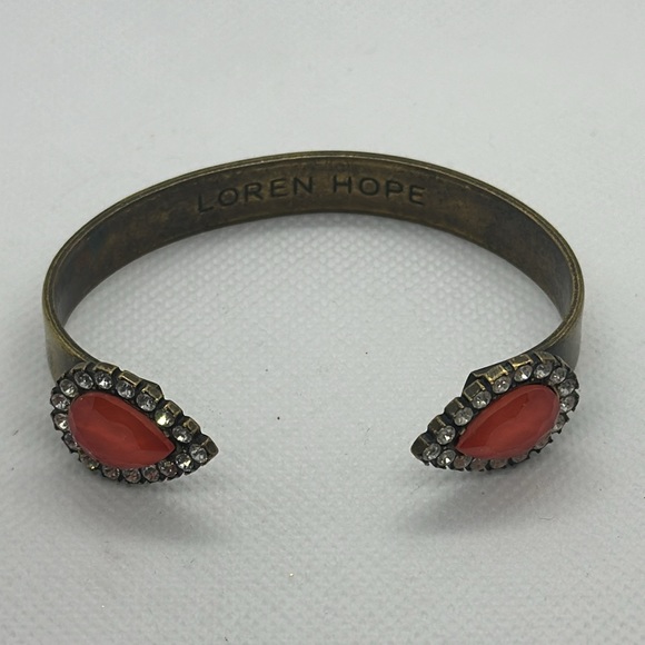 Loren Hope Sarra Red Crystal Cuff Antiqued Brass Bracelet - Picture 7 of 8